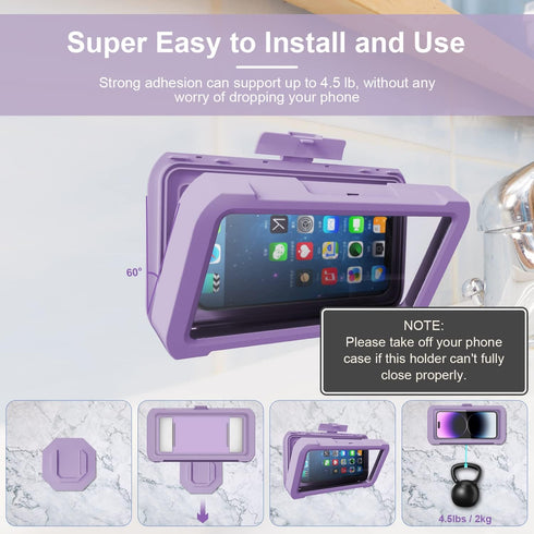 URROY Waterproof Shower Phone Holder, 360° Rotation Case, Anti-Fog High Sensitivity Universal Cover Mount Stand