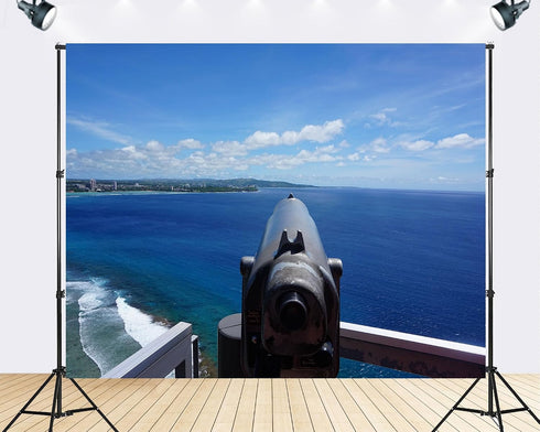 TryKid 5x5ft Coastal Viewfinder Backdrop Turquoise Ocean Guam Shoreline Photography Background Beach Themed Party