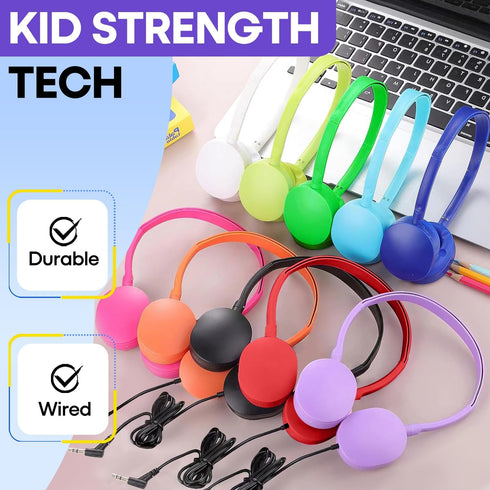 Kids Headphone Bulk 25 Pack, Multi Color for Classroom School, Durable Earphones Class Set for Students and Adults