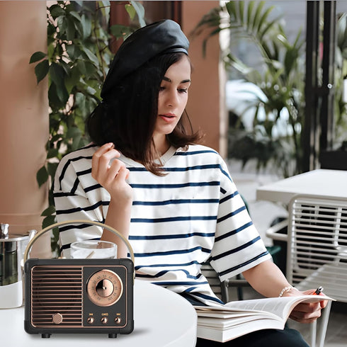 Retro Bluetooth Speaker, Wireless Mini Portable Speaker with USB/TF Card/AUX for Kitchen Desk Bedroom Outdoor