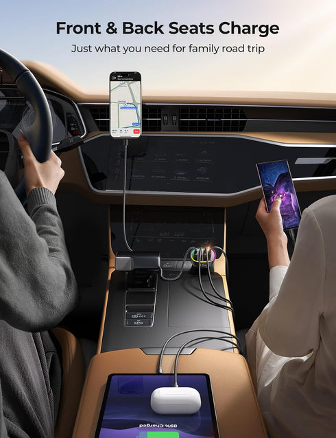 USB C Car Charger, 45W 4 Ports Super Fast Adapter, PD3.0 & QC3.0 30W Type C Charger Compatible with iPhone 15/14/13/12