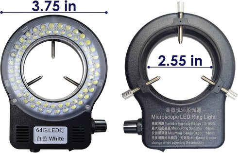 Light Microscope LED Ring Illuminator, Adjustable 64 LEDs Ring Light for Monocular, Binocular, Trinocular Lab