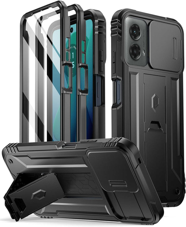 Poetic Revolution Case for Motorola Moto G 5G 2024, Black, Full-Body Rugged Shockproof Cover with Kickstand & Slide
