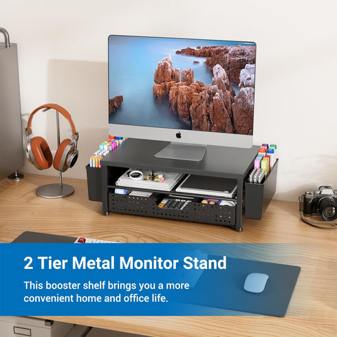 Monitor Stand Riser, Laptop Stand for Desk, Office Desk Organizer and Accessories, Computer Desktop Shelf with Drawer