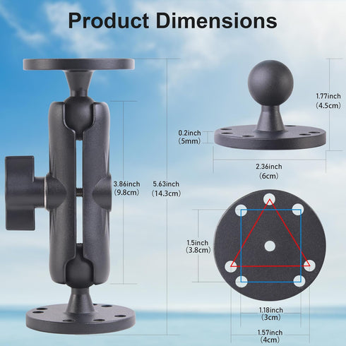 Aluminum Fish Finder Mount with 1" B-size Ball, 360 Rotation Depth Finder Mount Bracket for Boats