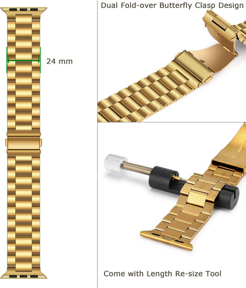 Tasikar Band Compatible with Apple Watch - 42mm Premium Stainless Steel Metal Replacement Strap, Gold