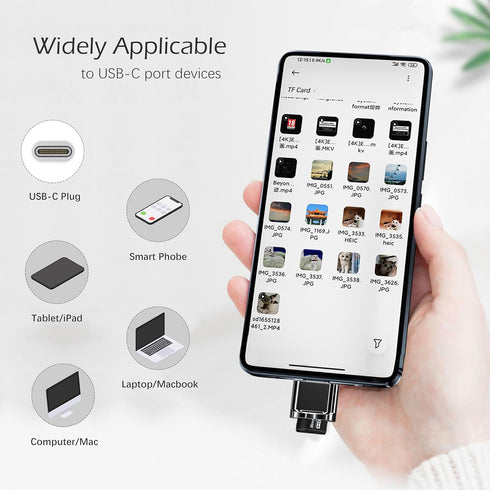 USB C Micro SD Card Reader for Android Phone, Camera, Laptop with Keychain, Mini Metal Type-C Reader