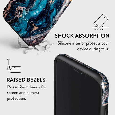 BURGA Hybrid 2-Layer Hard Shell + Silicone Phone Case for iPhone 11 PRO - Crystal Blue Teal Turquoise Marble