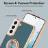 Samsung Galaxy S21 Case Compatible, Grey Finger Ring Holder with Rose Gold Plating Design, Rotating Kickstand