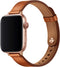 OUHENG Slim Bands for Apple Watch 42mm 41mm 40mm 38mm, Women Genuine Leather Replacement Thin Strap (Brown/Rose Gold)