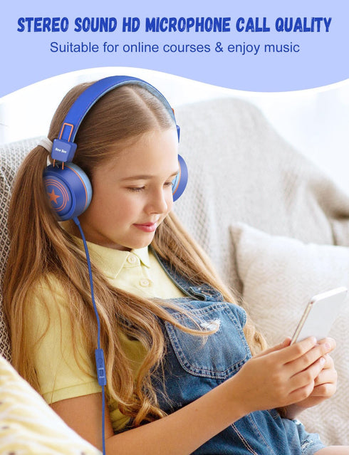 New Bee KH20 Kids Headphones - Foldable, Lightweight, Safe Volume 85dB/94dB, On-Ear with Microphone for