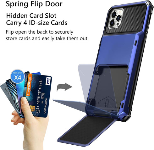 Vofolen iPhone 12 Pro Max Case 5G Wallet, 4-Card Slot Credit Card Holder Flip Hidden Pocket Dual Layer Hybrid Cover -