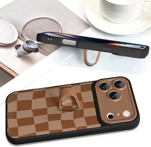 SOKAD 17 for iPhone Pro Case with Finger Strap Kickstand, Cute Checkered Checkerboard Phone Case with Finger Hand