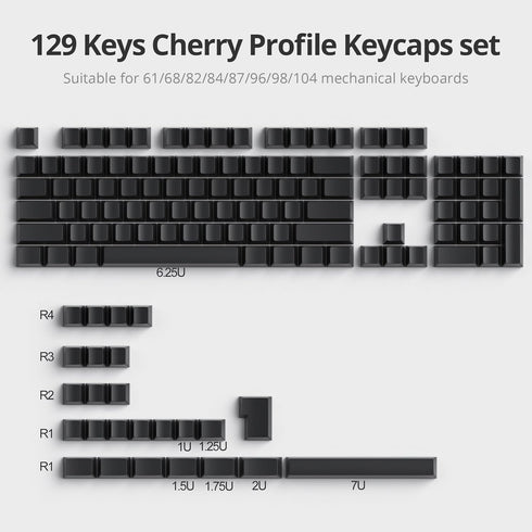 Fogruaden Blank Keycaps, Thick PBT Cherry Profile, Minimalist Grey Black Keycaps Set with 7U Spacebar for Mechanical