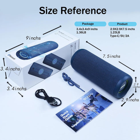 Portable Bluetooth Speaker, IPX7 Waterproof with 25W Loud Stereo Sound and 16H Playtime, Blue