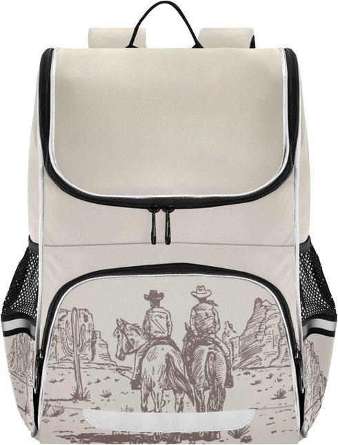 Western Desert Cowboy Backpack with Reflective Strip for Kids Boys Girls Elementary