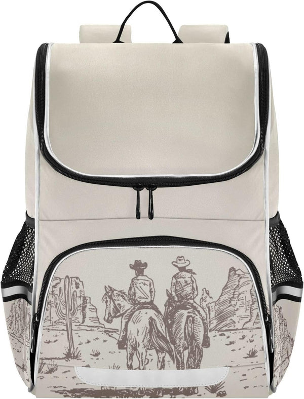 Western Desert Cowboy Backpack with Reflective Strip for Kids Boys Girls Elementary