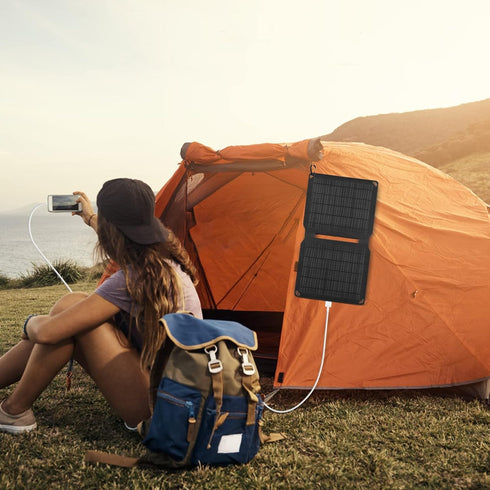Foldable Solar Charger with 10W Solar Panels (5V 2A Max), USB-A Port for Cell Phone, iPad, Power Bank, IP67 Waterproof