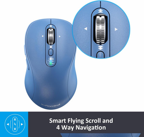 Wireless Bluetooth Mouse with 4 Way Navigation Scrolling, Rechargeable, 4 Level 3200 DPI, Quiet Click, Multi-Device for