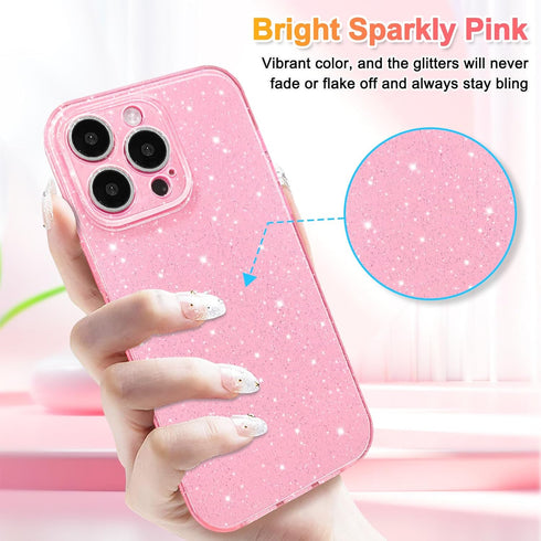 Hython iPhone 15 Pro Case, Glitter Cute Sparkly Shiny Bling Phone Cover, 6.1", Thin Slim Fit Shockproof Rubber, Bright
