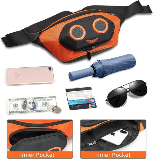 Fanny Pack with Bluetooth Speaker, Asyoren Portable Speakers, 10W Volume, IPX7 Waterproof, Wireless Speakers for Sports
