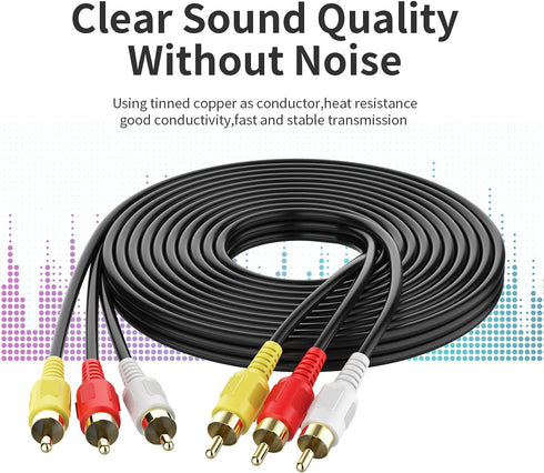 Abireiv 25FT 3RCA 3RCA Set-Top 24K Audio Video RCA Cable, to Composite AV Cable Compatible with Box, Speaker