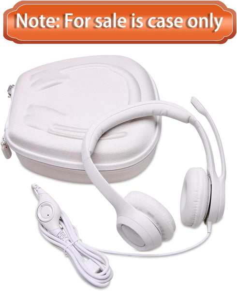 LTGEM Hard Headphone Case - White+Grey for Logitech H390, JLab Go Work, EAGLEND, JIAMQISHI, FEABASK (6.8"x7"x2.9")