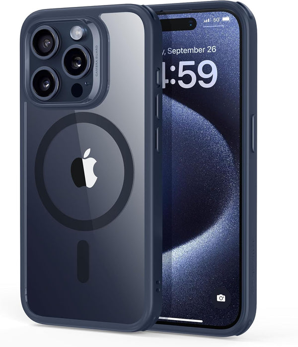 ESR Classic Series Clear Dark Blue Case for iPhone 15 Pro Max, MagSafe Compatible, Military-Grade, Scratch-Resistant.
