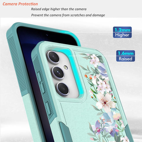 for Samsung Galaxy S23 FE 5G Case with Screen Protector + Camera Lens Protector: Cute Flower Floral Design for Girls Women Slim TPU Bumper Silicone Cell Phone Cover (Mint Green/Magnolia)