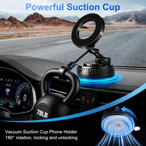 Zonada 360 Magnetic Phone Holder for Car, Vacuum Suction Phone Mount Magnet Cell Phone Holder, Rotation Foldable