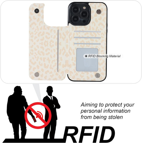 HAOPINSH iPhone 14 Pro Max Wallet Case with Card Holder, Cream-Coloured Leopard Cheetah Back Flip PU Leather Case