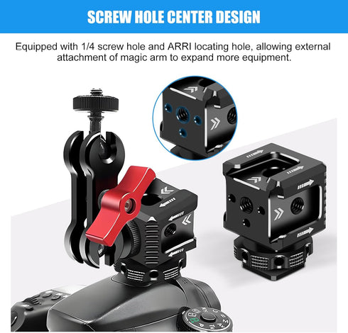 3 1/4"-20 Port Cold Shoe Mount Adapter with Thread for Camera Cage Flash LED Monitor Microphone, Aluminum Camera Triple