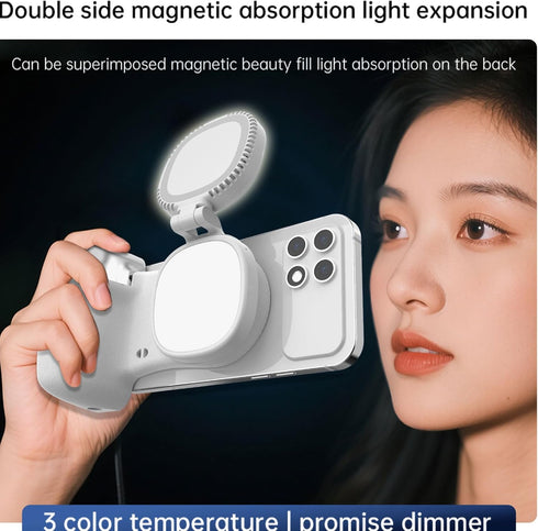 Yunseity Magnetic Phone Camera Grip, Ergonomic BT Selfie Handle with Wireless Shutter Key, Compatible with Tripod