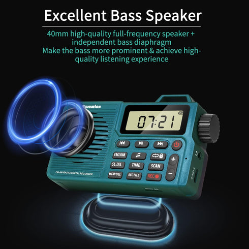 Portable AM/FM Radio, Digital Bluetooth 5.0 Radio Speaker with Alarm and Sleep Function, Large Display