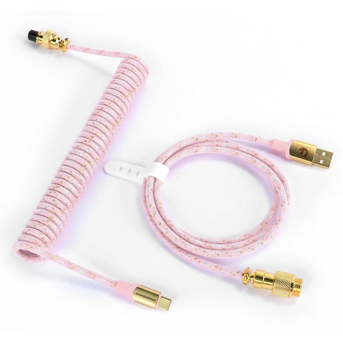 Custom Coiled USB C to A Cable for Gaming Keyboard, Double-Sleeved Starlight Braided Cable with Detachable Metal