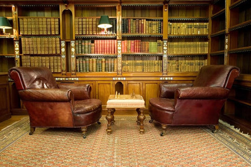 AOFOTO 7x5ft Vintage Luxury Study Bookshelf Backdrop Photography Home Office Two Sofa Business