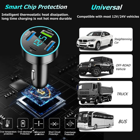 86W Super Fast Car Charger with USB Phone Accessories, Cigarette Lighter Adapter with QC USB-C Type C for 12-24V