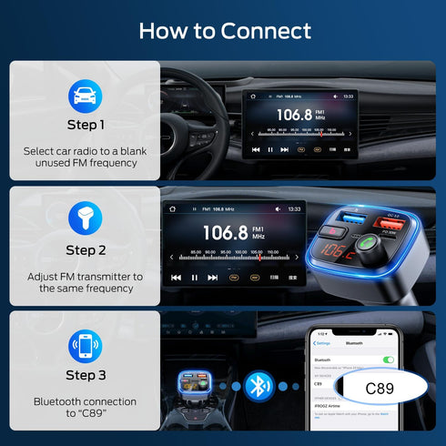 HUNDRUP 5.4 48W MP3 Bluetooth Car Adapter, Wireless FM Transmitter with Deep Bass Player, Fast Charging Bluetooth