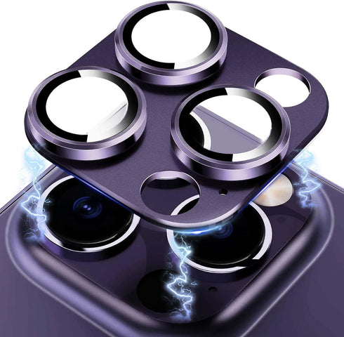 Meikobuly Camera Lens Protector for iPhone 14 Pro/Pro Max - Purple, Metal Ring, Strong Drop Protection, Tempered Glass.