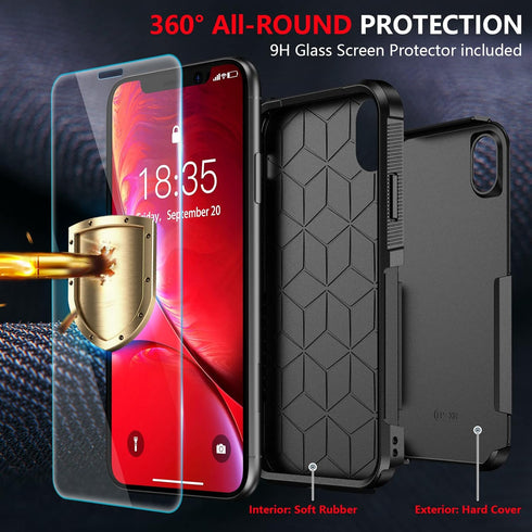 SPIDERCASE iPhone XR Case (Black) - 10 FT Military Grade Drop Protection, Shockproof Airbag, Non-Slip, 2 Tempered Glass
