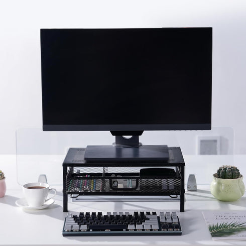 Metal Computer Monitor Stand with Drawer, Desktop Riser for Laptop, Printer, and Monitor, Black