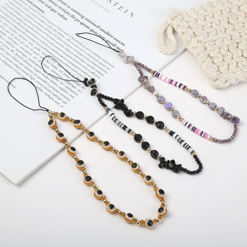 Taouzi 6PCS Beaded Phone Lanyard, Fruit Star Pearl Rainbow Color Phone Charm Strap for Women Girls
