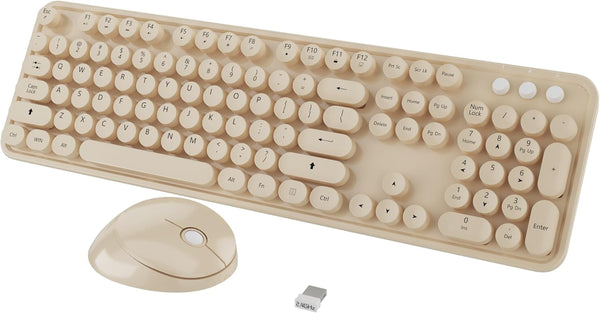 Wireless Keyboard and Mouse Combo, Colorful 104 Keys Typewriter Retro Round Keycaps for PC Laptop