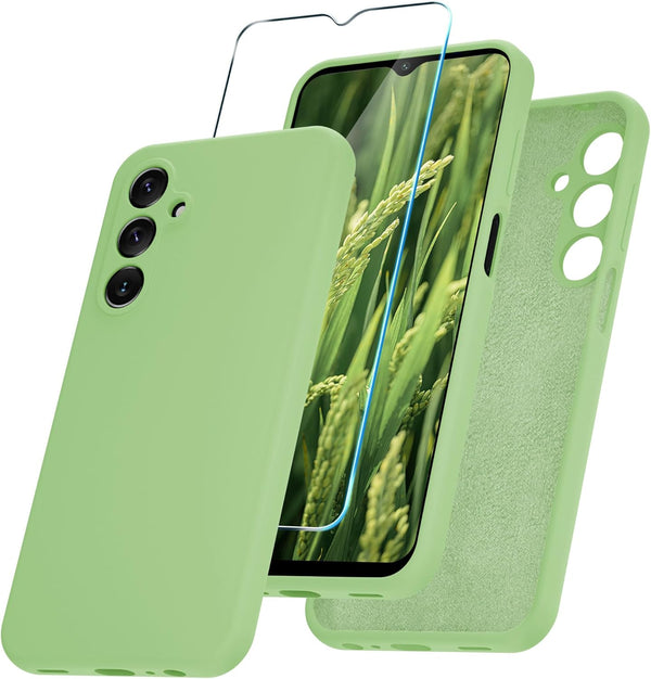 Samsung Galaxy A15 5G Case, Silicone Phone Case with 1 Screen Protector, Soft Anti-Scratch Microfiber Lining, Mint Green