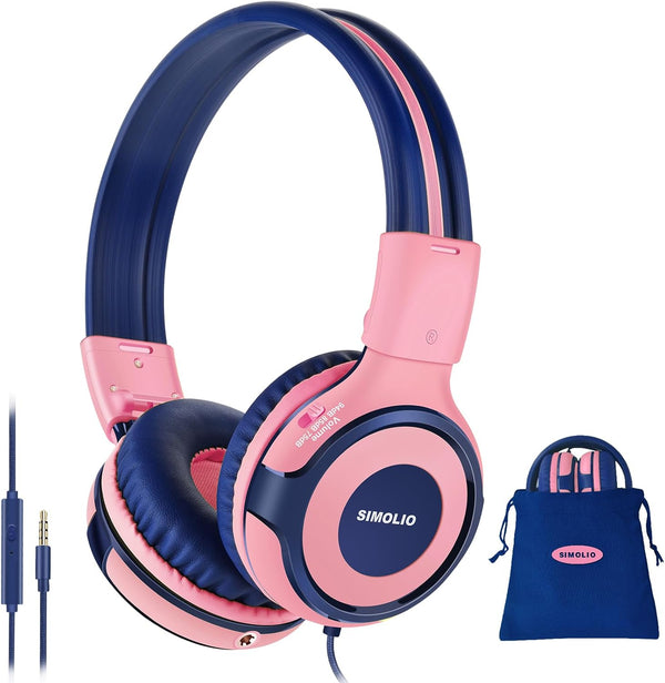 SIMOLIO Kids Headphones with 75dB, 85dB, 94dB Volume Limited & Share Jack, Durable On-Ear Headsets for Kids