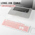 Wired Quiet Membrane Keyboard, Full Size 104-Keys, Retro Punk Typewriter, White LED Backlit, USB, Pink