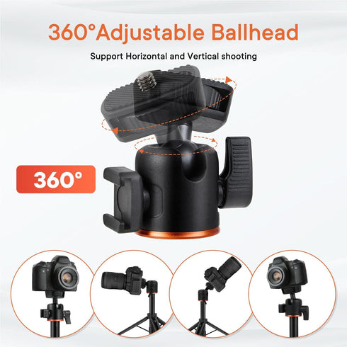 Mini Desktop Aluminum Tripod Stand with Cold Shoe, 360° Ball Head for iPhone, Android, Canon, Sony
