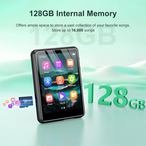 ZAQE 128GB MP3 MP3 5.4, Player - Portable Player with Bluetooth Portable Music Player with FM Radio, Voice Recorder