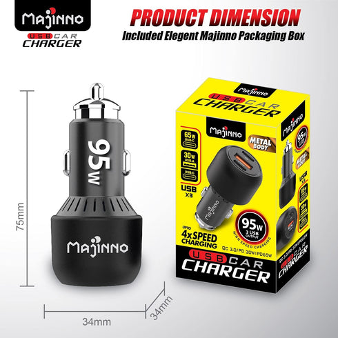 USB C Car Charger Fast Charge PD PPS 95W for iPhone Laptop, 65W 30W Super Type QC 3.0 Cigarette Lighter Adapter