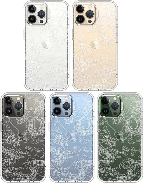 MOSNOVO iPhone 13 Pro Max Case, Clear TPU Bumper with Buffertech 6.6ft Military-Grade Drop Protection (White Dragon)